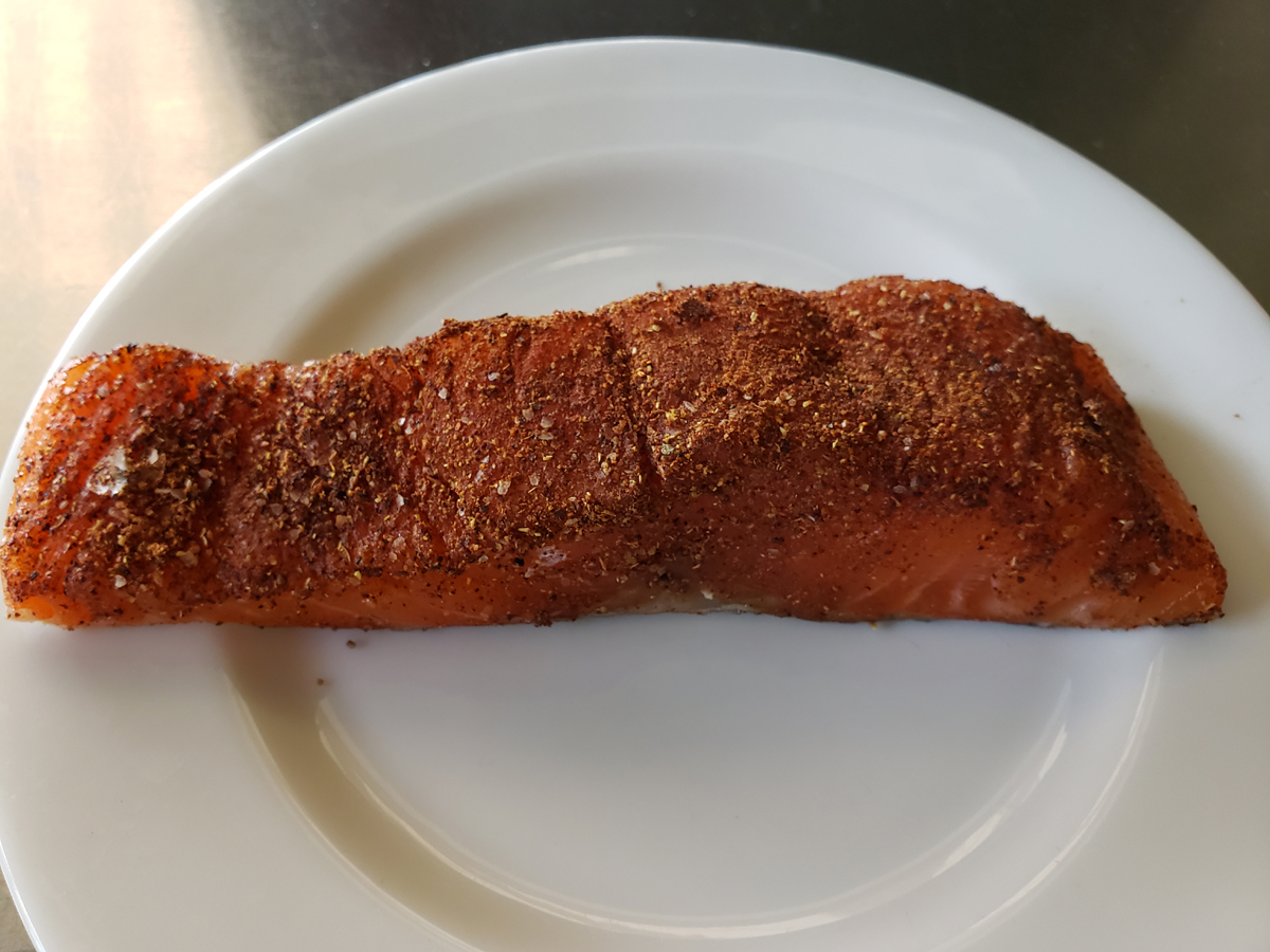 Rub seasoning on salmon and let sit for 1-4 hours