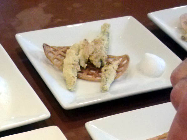 Smelt on a potato "net" with lemon "sea foam" condiment